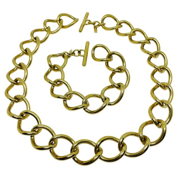 Monet Jewelry - MONET signed vintage gold tone designer chain necklace bracelet set